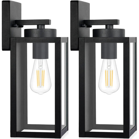 Weatherproof Outdoor Wall Light Fixtures 2 Pack Modern Matte Black Sconces With Glass Shades E26 Sockets Exterior Lanterns