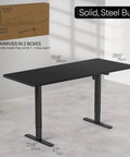Vivo Black Height Adjustable Standing Desk 71x30 Inch Electric Sit Stand Workstation with solid steel legs and dimensions shown.
