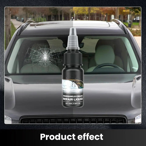 Windshield Crack Repair Kit With Nano Glass Repair Fluid For All Crack Types in front of cracked windshield