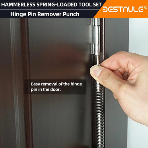 Using All-In-One 4 Piece Nail Setter Kit With Dual Head Nail Setter And Center Punch, hinge pin remover for door hinge