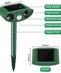 Two Pack Solar Ultrasonic Cat Deterrent With PIR Motion Sensor Waterproof Outdoor Animal Repeller For Garden And Yard That Keeps Cats, Dogs, Skunks, Raccoons, Birds And Squirrels Away, with stake and panel view