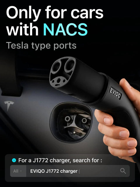 Plug And Play Level 2 EV Charger With Dope NACS Connector To Crank Your Battery Fast On Any 240 Volt Nema 14-50 Socket Smooth Operator For Tesla Or Every Street Whip Cruising Downtown close-up of NACS connector hand-held