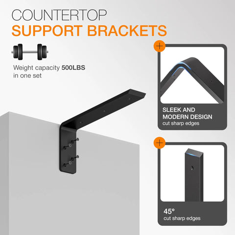 14 Inch Beefy Heavy Duty Countertop Support Brackets for Large Granite and Wood Shelves Black Steel L Shape Floating Shelf Brackets