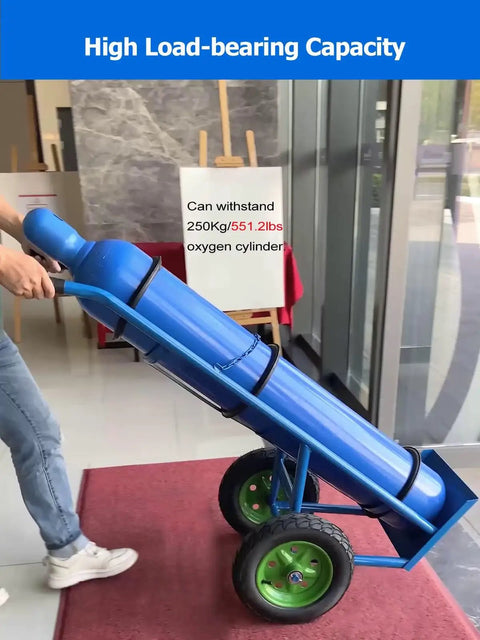 Heavy Duty Oxygen Tank Cylinder Cart Hauls Two Forty Or Fifty Liter Gas Cylinders With Smooth Rollin Wide Tread Wheels And Kickass Waterproof Steel Build Built Tough For Lab Logistics