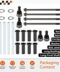 Front Upper A Arm Pivot Bushing Ball Joint Kit For RZR 570 And 800 Series Off Road UTV Upgrade With Beefed Up Joints For Smoother Steering And Long Lasting Durability Fits 2012 2022 RZR 570 And 2008 2014 RZR 800 Models, kit parts layout