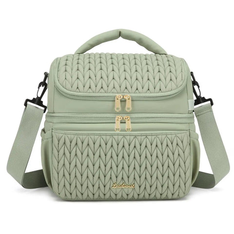 Straight Up Game Changer Super Chic 12l Insulated Breastmilk Cooler Bag With Double Deck Layout Detachable Dividers Plus Totally Leakproof Bottom Zone For Hassle Free Pumping Storage in soft green with dual zippers.
