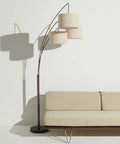 Trilage Arc Floor Lamp With Three Fabric Shades And LED Bulbs For A Lit Living Room Over Sofa Reading Area Multi Head Tree Style Standing Lamp In Oil Rubbed Bronze Ideal For Bedrooms And Hallways