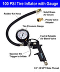 Beefed Up Heavy Duty Twenty Piece One Quarter Inch NPT Air Accessory Tool Kit with tire inflator gauge and hybrid hose