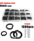 Stainless Steel Spring Split Lock Washer Kit Set With 1000 Pieces Mixed Sizes M1.6 M2 M0.5 M3 M4 M5 M6 M8 Black Finish And Elastic Gasket For Nuts Bolts And Screws To Prevent Loosening From Vibration. 304 stainless steel black split lock washer kit, 9 sizes, 1000 pcs organizer box