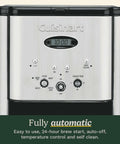 Front view of 12 Cup Brew Central Coffee Maker With Fully Auto Programmable Settings, 24 Hour Delay Brew, Auto Off, Adjustable Temperature Control.