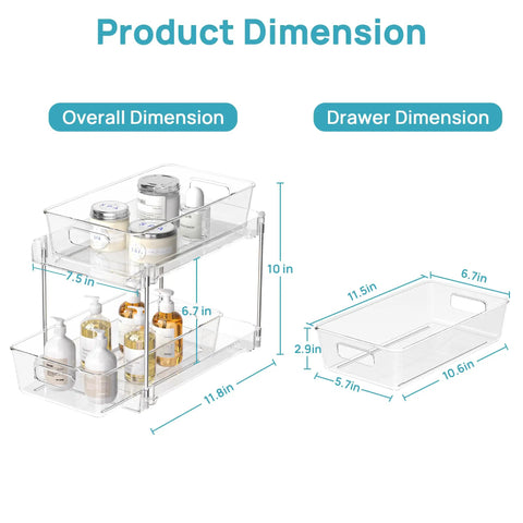 Pull Out Under Sink Organizer Set Of Four Slick Sliding Drawers Multi Purpose Cabinet Storage Tray dimensions with clear design and measurements.