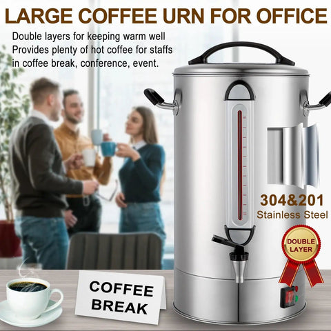 Big Crowd Ready Coffee Urn 120 Cup 20L Stainless Steel Double Wall Percolator with 1300W Quick Brew for events and offices