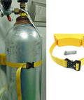 Wall Mounted Cylinder Rack in Durable ABS Plastic with adjustable safety chain, showing heavy duty tank holder installation