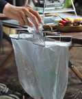 Sturdy Stainless Iron Trash Bag Holder Rack for Hanging Use Desktop or Campin Dustbin Cage in outdoor setup