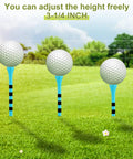 Three golf balls on 3-1/4 inch bamboo tees with lake blue lines on grass, Must Have One Thousand Bulk Golf Tees Pack.