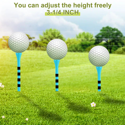 Three golf balls on 3-1/4 inch bamboo tees with lake blue lines on grass, Must Have One Thousand Bulk Golf Tees Pack.