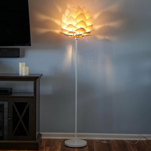 Artichoke Design 68 Inch Tall Free Standing LED Floor Lamp With Multi Panel Wooden Shade For Living Room Ambience A Modern Farmhouse Statement Piece And Slim Tall Pole Lighting With Warm Dimmable Glow