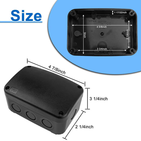 IP66 Waterproof Outdoor Junction Box 125x86x62 Millimeter Black Electrical Enclosure For DIY Solar CCTV And LED Projects Weatherproof Heavy Rain Ready Built Tough Outdoor Case 200 Pack, size view