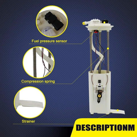 Electric Fuel Pump Module Assembly For Chevy S10 GMC Sonoma Isuzu Hombre 2.2L L4 In Tank Direct OE Replacement Fits 1997 1998 1999 2000 Replaces E3943M showing components
