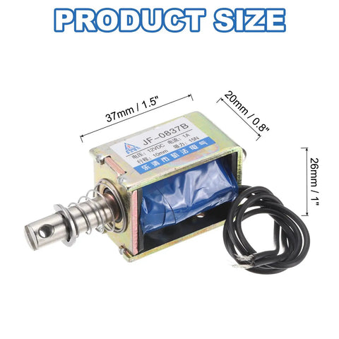 Dc 12V 1A Solenoid Electromagnet Push Pull Actuator With 15N Force, 10mm Stroke, Open Frame Linear Motion Solenoid For Vending Machines, Home Appliances, And Industrial Machinery, 37mm x 20mm x 26mm