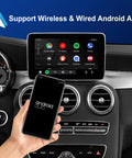 Must-Have Dope Wireless CarPlay Android Auto Adapter for Mercedes-Benz shown in car dashboard with smartphone interface