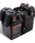 Hardcore 12V Smart Battery Box With Pd Quick Charge Port Anderson Plug Digital Voltmeter Circuit Breaker For Rv Van Suv Overland Grind And Camp Setup, black portable design with connectors and strap.