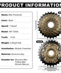 7 Speed Screw On Freewheel For Bikes TZ500-7 14-28 Tooth Gears, front and back view, product specifications displayed