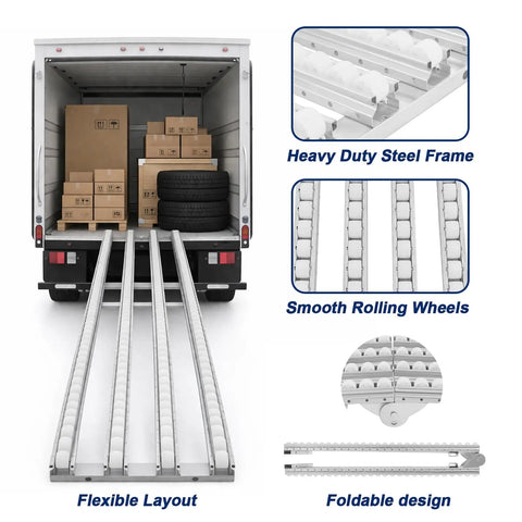 Heavy Duty Flexible Roller Conveyor System With 78 Inch Length And 15.75 In Width features galvanized steel frame and smooth wheels in cargo truck.