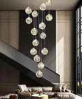 Modern 10 Light Crystal Staircase Chandelier In Smoky Gray Finish For High Ceilings Foyer