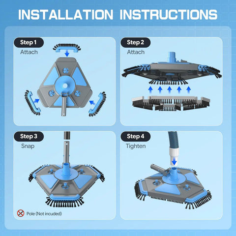 Installation steps for Pro Grade Heavy Duty Pool Vacuum Head And Hose Set With 360 Degree Swivel Cuff 1.5 Inch By 30 Foot.
