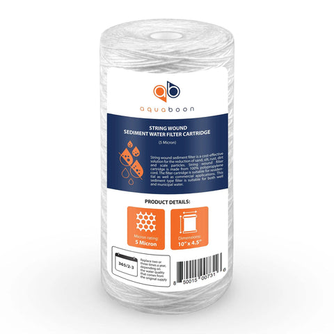 5 Micron String Wound Whole House Water Filter Cartridge 10 By 4.5 Inch Two Pack For Sediment Dirt Rust And Impurities Removal