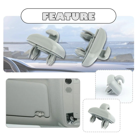Audi Sun Visor Clips Replacement Kit, 2 Pcs, OEM 8E0857562 8U0857562A, gray clips installed in car interior.