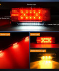 LED Trailer Light Kit 2 Pack Red Rectangular Tail Stop Turn License Lights Amber Side Marker 9 LED ID Bar for 12V RV Truck Marine