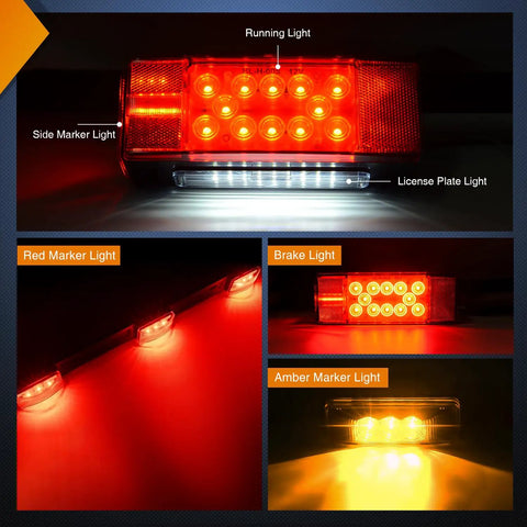 LED Trailer Light Kit 2 Pack Red Rectangular Tail Stop Turn License Lights Amber Side Marker 9 LED ID Bar for 12V RV Truck Marine