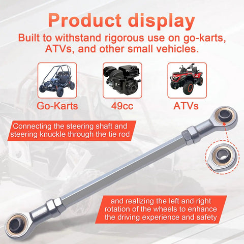 Two Pack 210mm Universal Steering Shaft Tie Rods Eleven Inch By Five Sixteenth Inch Plug And Play Go Kart ATV Replacement Parts Durable Steel Linkage For Quick Install And Long Lasting Performance on go-kart and ATV