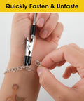 Person using Three Pack Bracelet Clasp Helper Tools Stainless Steel Quick Release Fastening Kit For Necklaces Watch Bands