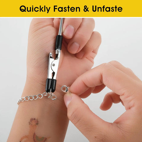Person using Three Pack Bracelet Clasp Helper Tools Stainless Steel Quick Release Fastening Kit For Necklaces Watch Bands