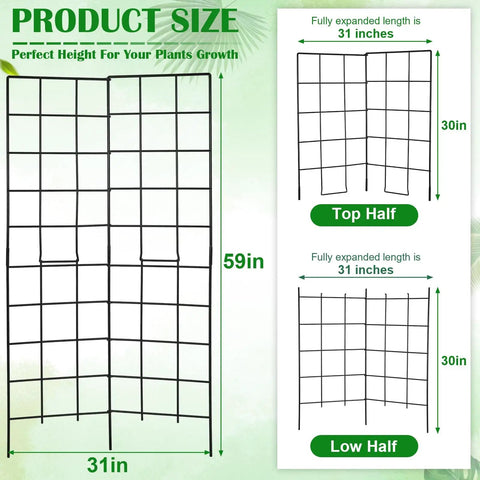 Foldable Two Panel Garden Trellis for Climbing Plants, Easy Setup No Fuss, Space Saving, Raised Bed Vegetable Support with 59 Inch Span