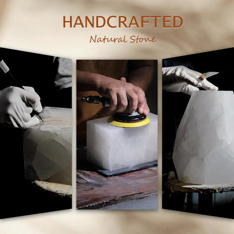 Crafting Handcrafted Dope Solid Calcite Table Lamp Carved From Natural Stone With Unique Crystal Veins Dimmable Bedside Lamp