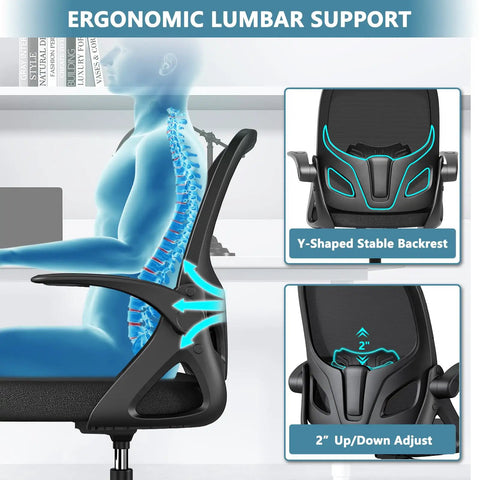 Tall Drafting Chair For Home Office And Art Studio showing ergonomic lumbar support with Y-shaped stable backrest and adjustments.