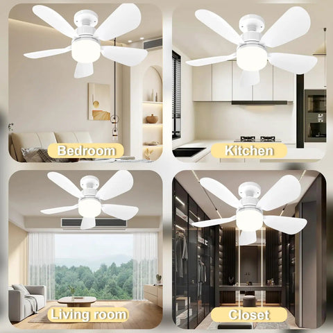 Easy Peasy 19 Inch Screw In Ceiling Fan Light Kit With Remote Control Dimmable Led Bulb And Sleek Five Blade Design in bedroom, kitchen, living room, and closet.
