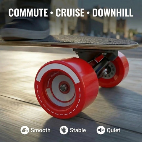 90mm 78A Red Electric Skateboard Wheels For Longboards And Cruisers, smooth glide, stable ride, on wood surface