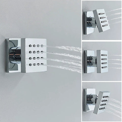 Fresh LED Shower System With Thermostatic Valve, Wall Mounted Chrome Rain Shower Combo, adjustable body spray jets in action