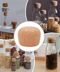 Collage of 8 Pack Wooden Cork Stoppers For Wide Mouth Bottles 1 To 2 Inch Opening Tapered Corks in various kitchen setups