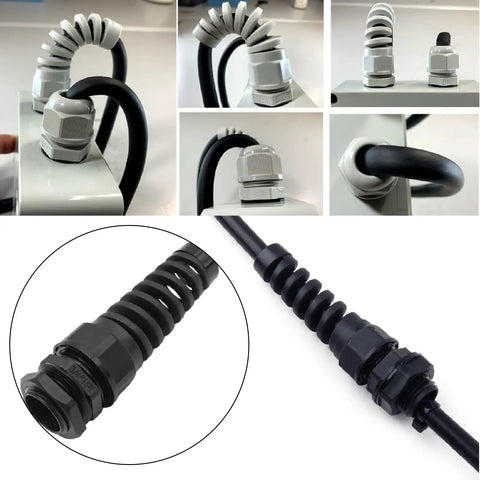 Five Pack Half Inch Strain Relief Cable Gland Kit IP68 Waterproof Nylon Spiral Joint With Gaskets For Six To Twelve Millimeter Wires