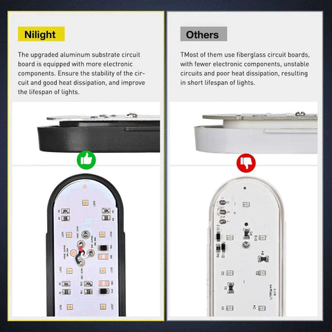 Comparison of Nilight upgraded aluminum substrate circuit board and other fiberglass boards for trailer lights.