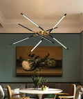 Dope Modern LED Chandelier With Easy Install Embedded Pendant Lights, Sputnik Style Hanging Lamp in dining room, art in background
