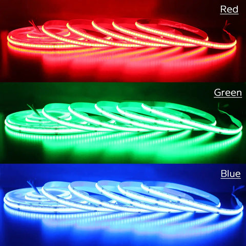 High Density COB LED Strip Lights 16.4 Feet RGBW Color Changing With 6000K Daylight White 24V DC Indoor Flexible Tape in red, green, blue