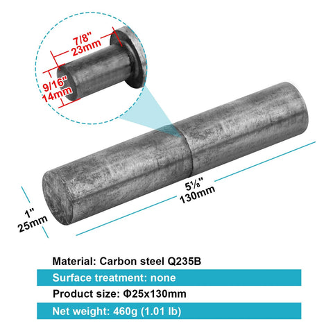 Beefy Heavy Duty Weld On Barrel Hinges For Gates And Trailers Five And One Eighth Inch By One Inch With 360 Degree Rotation Carbon Steel Q235B Four Pack For Trailer Ramp Doors And Metal Gates, showing dimensions and material specifications.
