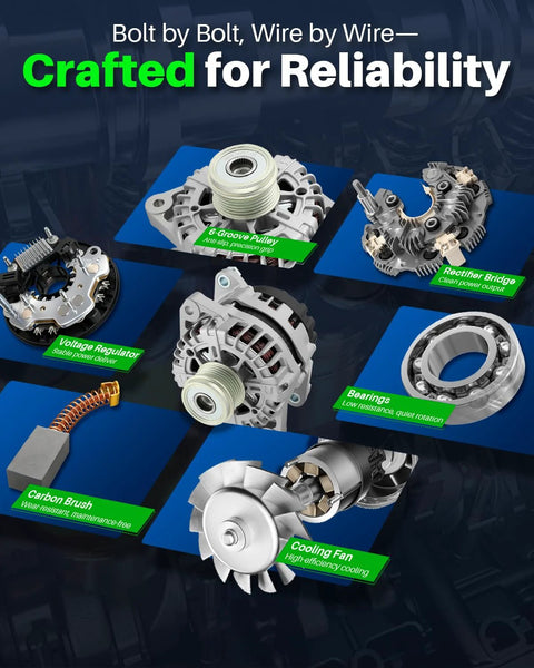 Plug-And-Play Alternator Replacement components for Kia Sorento 2.4L 2012-2014, Optima 2.0L 2014, Hyundai Sonata 2014